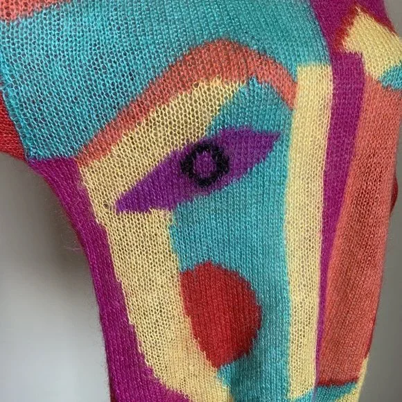 Vintage 80s Renee Tener For Jeanne Pierre Mohair Picasso Art Graphic Sweater M - Picture 9 of 12